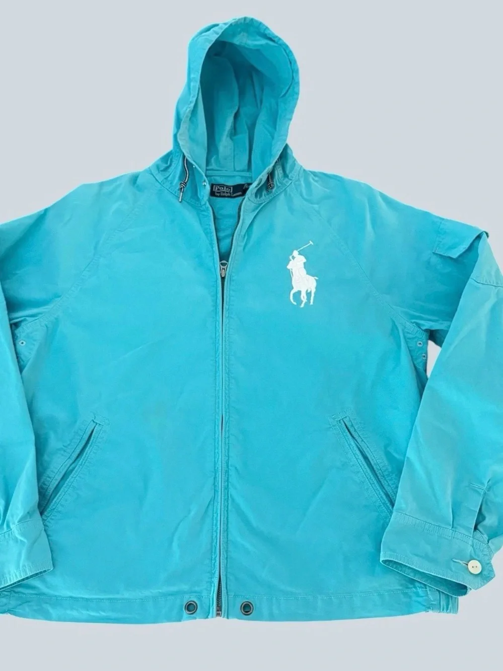 Polo Ralph Lauren Men Women Hooded Blue jacket Big Pony cotton blend Y2K Size L